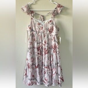 Altar’d State Dress Size XS Floral Tiered Ruffle Cap Sleeves Pink Tan Beige NEW